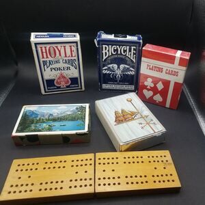 Vintage Playing Card Lot of 5 Complete Decks Some Sealed Stamped Plus Cribbage